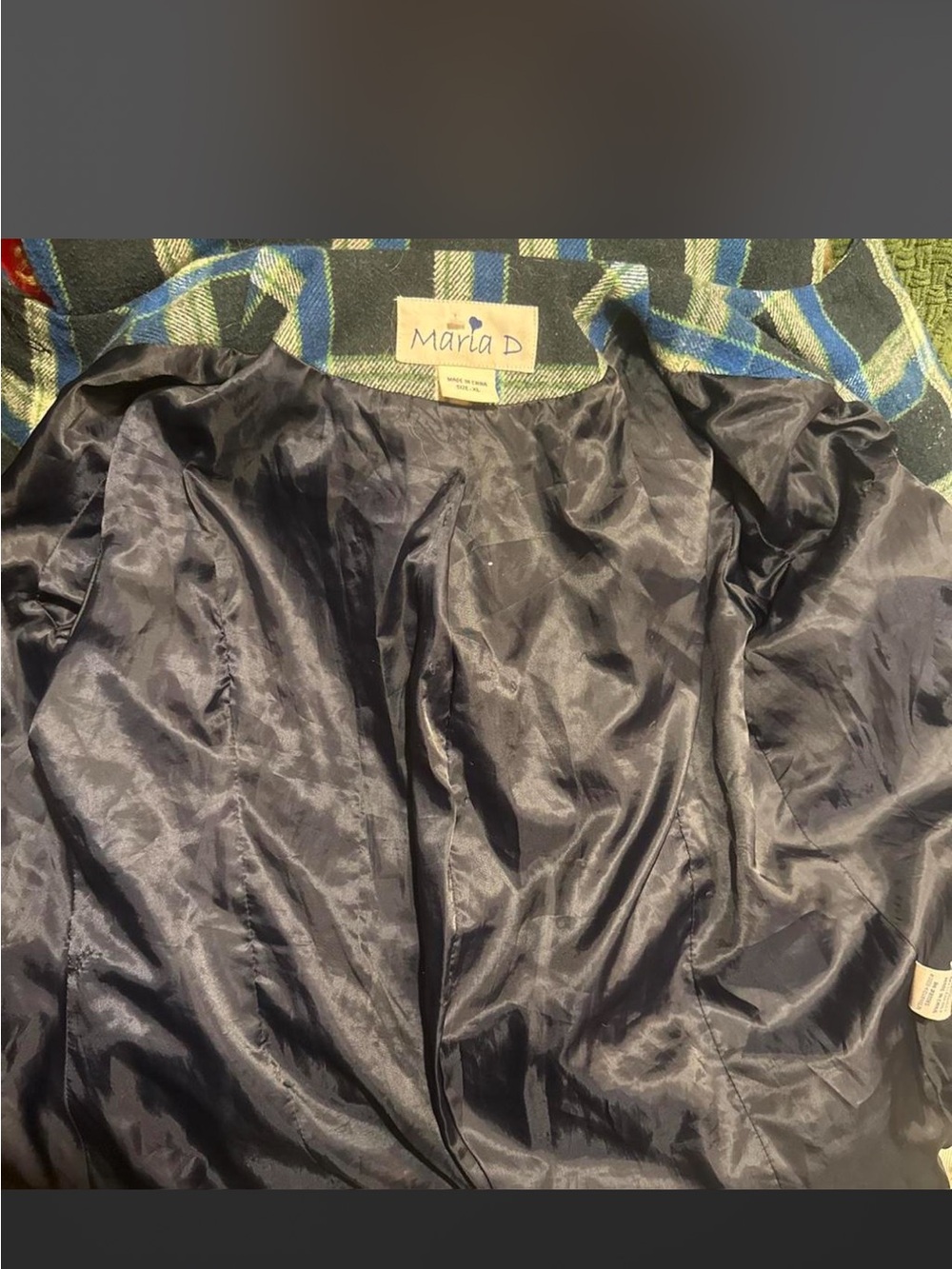 VINTAGE 90’s Y2K Plaid Hooded Double-Breasted Flannel Coat in Blue and Gray - Picture 6 of 7